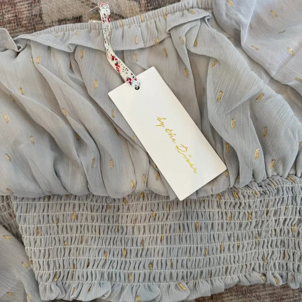 Anthropologie By The River Gray Sheer Chiffon Gold Speck Crop Smock Romantic Top